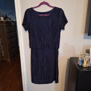 Tiana B. Midnight Blue Textured Short Sleeve Midi Dress Made In USA